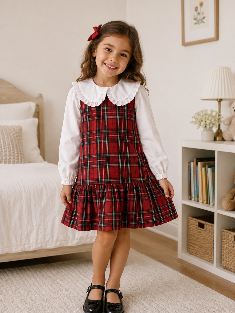 Source Unknown Red Plaid Dress with White Blouse